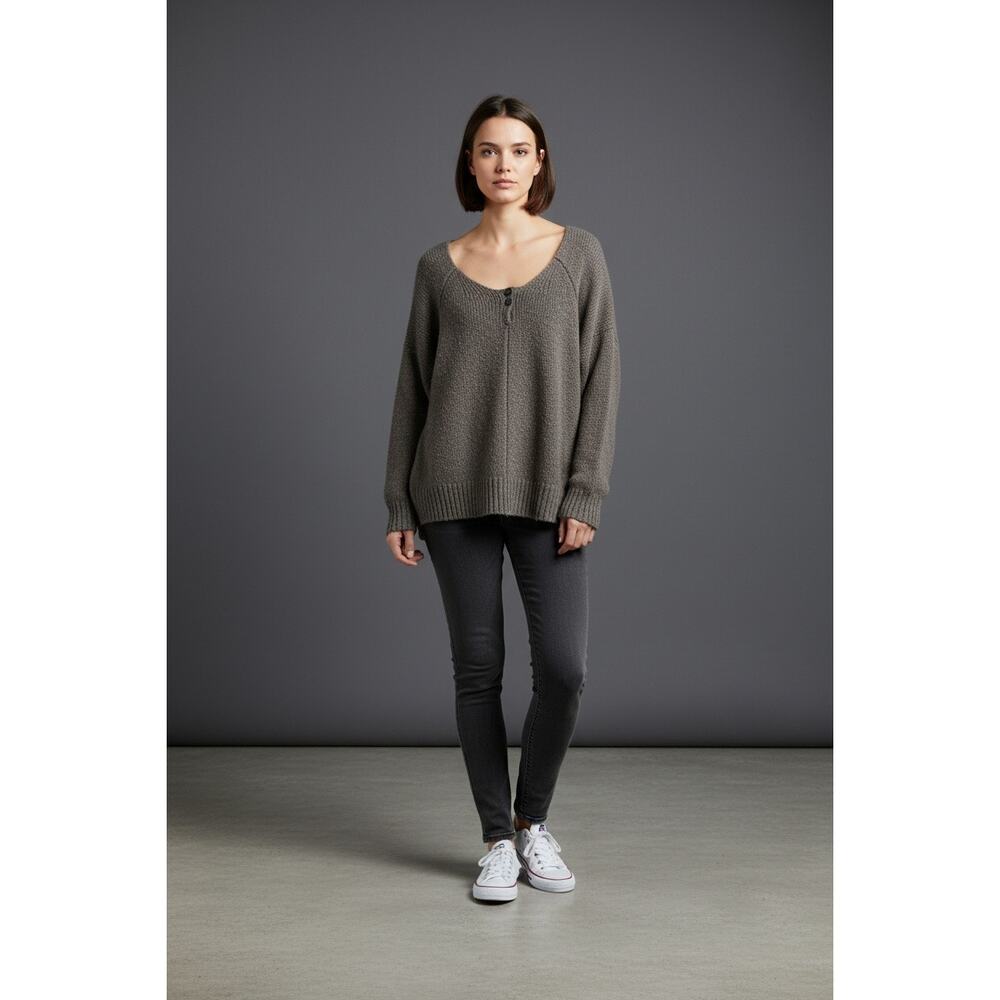 Free People Gray Fisherman Sweater Wool Blend Boho Cozy Sz SP